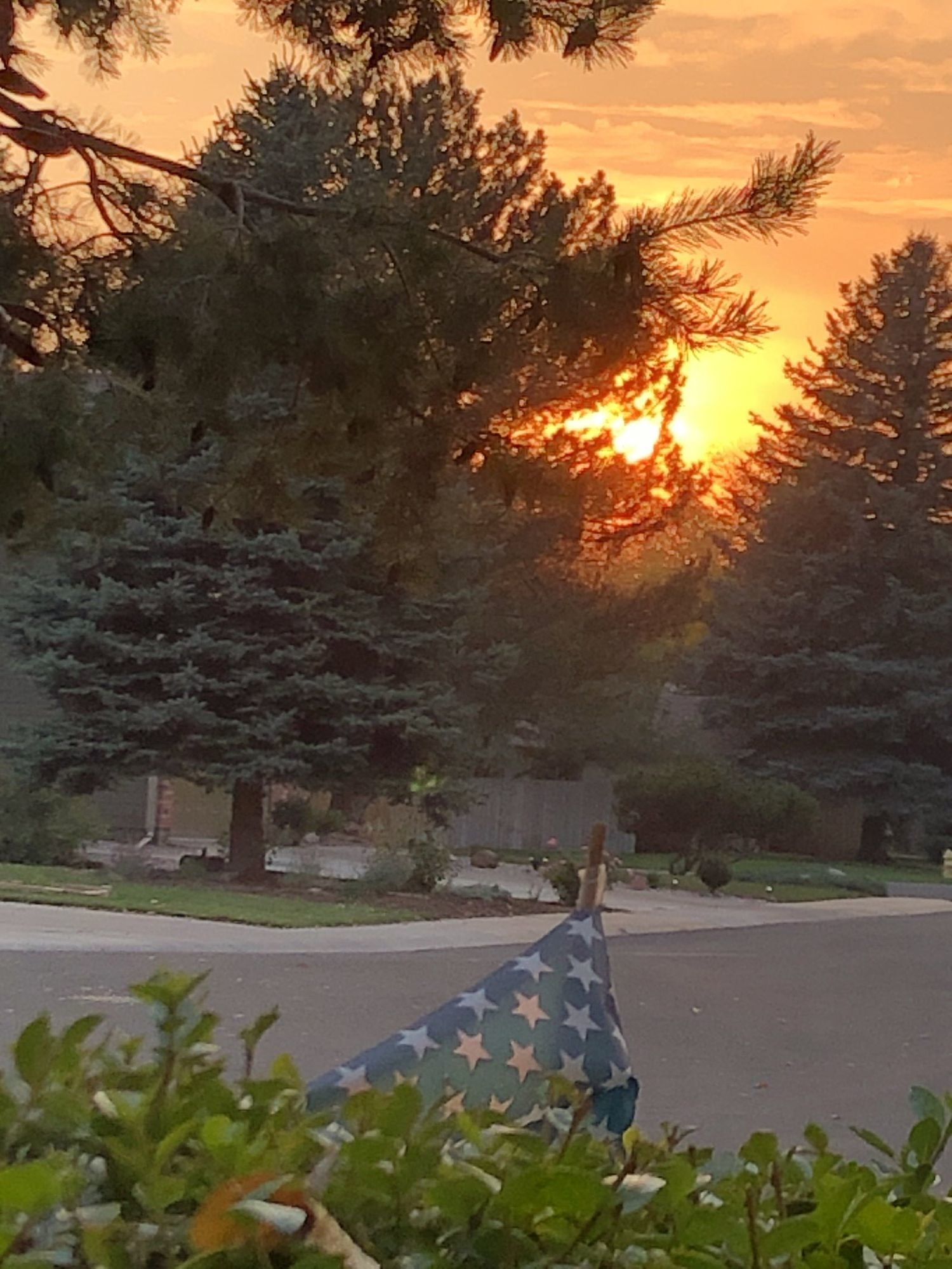 flag and sunset